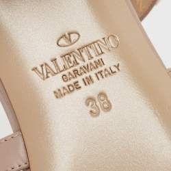 Pre Owned Valentino Dusty Pink Leather Rockstud Slide Sandals Size 38