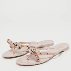 Pre Owned Valentino Pink Rubber Rockstud Bow Thong Flats Size 38