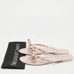 Pre Owned Valentino Pink Rubber Rockstud Bow Thong Flats Size 38