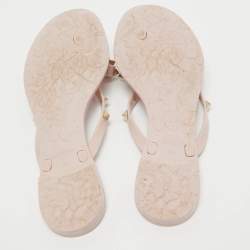 Pre Owned Valentino Pink Rubber Rockstud Bow Thong Flats Size 38