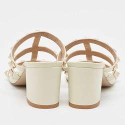 Pre Owned Valentino Off White Leather Rockstud Slide Sandals Size 35.5