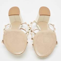 Pre Owned Valentino Off White Leather Rockstud Slide Sandals Size 35.5