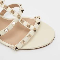 Pre Owned Valentino Off White Leather Rockstud Slide Sandals Size 35.5