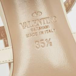 Pre Owned Valentino Off White Leather Rockstud Slide Sandals Size 35.5