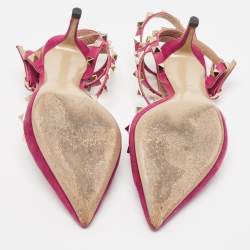 Pre Owned Valentino Pink Suede Rockstud Ankle Strap Pumps Size 36