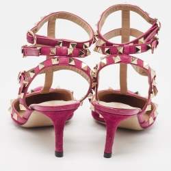 Pre Owned Valentino Pink Suede Rockstud Ankle Strap Pumps Size 36