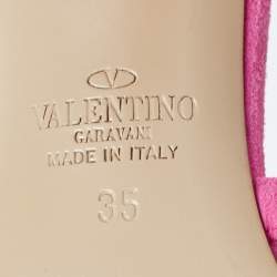 Pre Owned Valentino Pink Suede Rockstud Slide Sandals Size 35