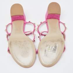 Pre Owned Valentino Pink Suede Rockstud Slide Sandals Size 35