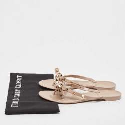 Pre Owned Valentino Pink Rubber Rockstud Thong Flats Size 38