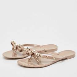 Pre Owned Valentino Pink Rubber Rockstud Thong Flats Size 38