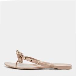 Pre Owned Valentino Pink Rubber Rockstud Thong Flats Size 38