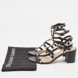 Valentino Black Leather Rockstud Ankle Strap Sandals Size 35.5