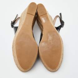 Pre Owned Valentino Black Patent Leather Espadrille Wedge Ankle Strap Sandals Size 39