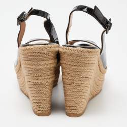 Pre Owned Valentino Black Patent Leather Espadrille Wedge Ankle Strap Sandals Size 39