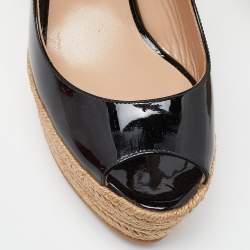 Pre Owned Valentino Black Patent Leather Espadrille Wedge Ankle Strap Sandals Size 39