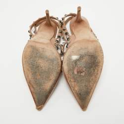 Pre Owned Valentino Beige Leather Rockstud Pumps Size 37.5