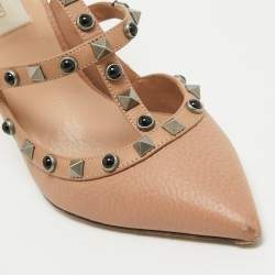 Pre Owned Valentino Beige Leather Rockstud Pumps Size 37.5
