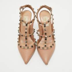 Pre Owned Valentino Beige Leather Rockstud Pumps Size 37.5
