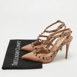 Pre Owned Valentino Beige Leather Rockstud Pumps Size 37.5