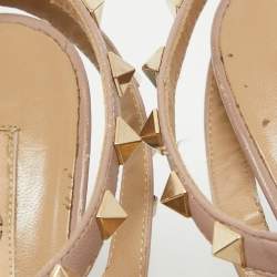 Pre Owned Valentino Black/Dusty Pink Leather Rockstud Ankle Strap Pumps Size 39.5