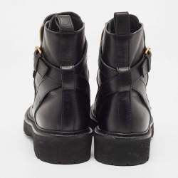 Pre Owned Valentino Black Leather Vlogo Signature Ankle Boots Size 37