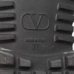 Pre Owned Valentino Black Leather Vlogo Signature Ankle Boots Size 37