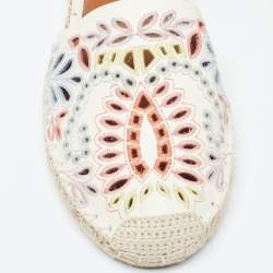 Pre Owned Valentino Cream  Embroidered Leather Ankle Strap Espadrille Flats Size 37