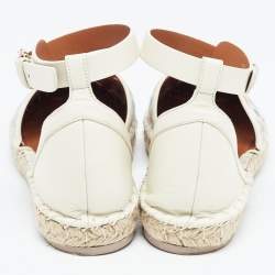 Pre Owned Valentino Cream  Embroidered Leather Ankle Strap Espadrille Flats Size 37