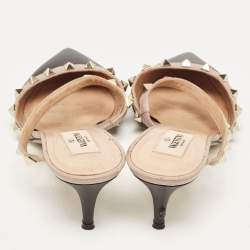 Pre Owned Valentino Black Leather Rockstud Mules Size 38