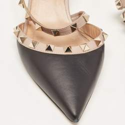 Pre Owned Valentino Black Leather Rockstud Mules Size 38