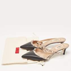 Pre Owned Valentino Black Leather Rockstud Mules Size 38