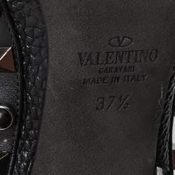 Pre Owned Valentino Black Leather Rockstud Strappy Pointed Toe Pumps Size 37.5