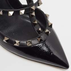 Pre Owned Valentino Black Leather Rockstud Slingback Pumps Size 37
