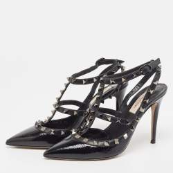 Pre Owned Valentino Black Leather Rockstud Slingback Pumps Size 37