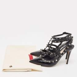 Pre Owned Valentino Black Leather Rockstud Slingback Pumps Size 37