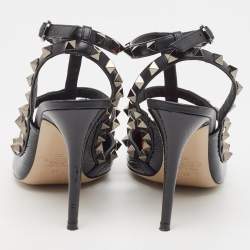 Pre Owned Valentino Black Leather Rockstud Slingback Pumps Size 37