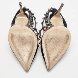 Pre Owned Valentino Black Leather Rockstud Slingback Pumps Size 37