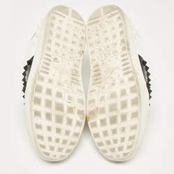 Pre Owned Valentino White/Black Leather Rockstud Low Top Sneakers Size 39.5