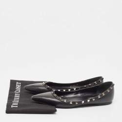 Pre Owned Valentino Black Leather Rockstud Ballet Flats Size 38 