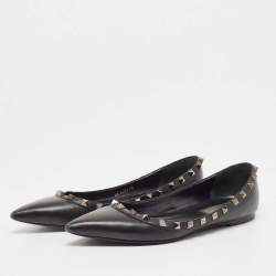 Pre Owned Valentino Black Leather Rockstud Ballet Flats Size 38 