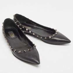 Pre Owned Valentino Black Leather Rockstud Ballet Flats Size 38 