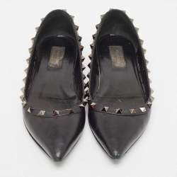 Pre Owned Valentino Black Leather Rockstud Ballet Flats Size 38 