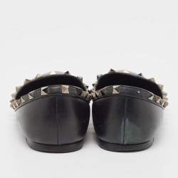 Pre Owned Valentino Black Leather Rockstud Ballet Flats Size 38 