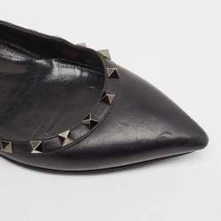 Pre Owned Valentino Black Leather Rockstud Ballet Flats Size 38 