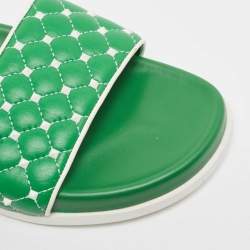 Pre Owned Valentino Green Leather Rockstud Flat Slides Size 39