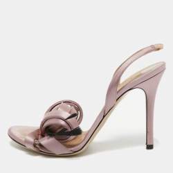 Pre Owned Valentino Pink Satin Feather Embellished Ankle Strap Sandals Size 37.5