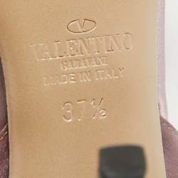 Pre Owned Valentino Pink Satin Feather Embellished Ankle Strap Sandals Size 37.5