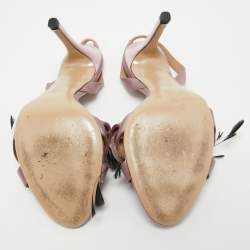 Pre Owned Valentino Pink Satin Feather Embellished Ankle Strap Sandals Size 37.5