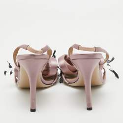 Pre Owned Valentino Pink Satin Feather Embellished Ankle Strap Sandals Size 37.5
