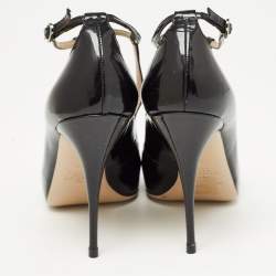 Pre Owned Valentino Black Patent Leather Ankle Strap Pumps Size 39.5